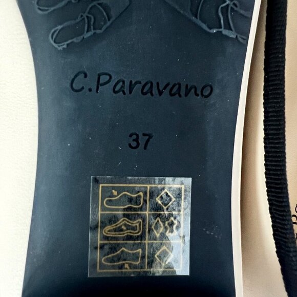 C Paravano Beige Black Flats Leather Ballerina flats Size 6.5 - Picture 8 of 15